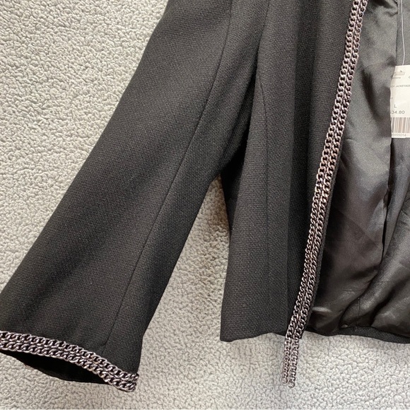 NEW Forever 21 Black Wool Blend Chain Open Blazer Sz L - Picture 2 of 9